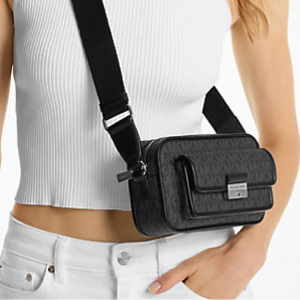 Michael Kors Bradshaw Extra-Small Signature Logo Camera Crossbody Black/Silver